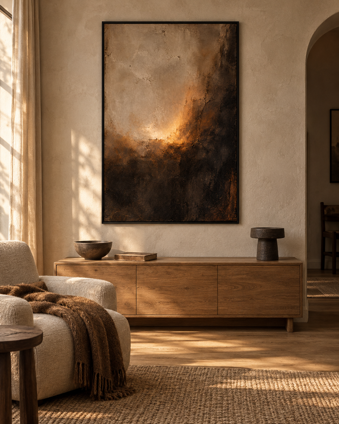 Slow Burn art print in a warm, quiet reading room